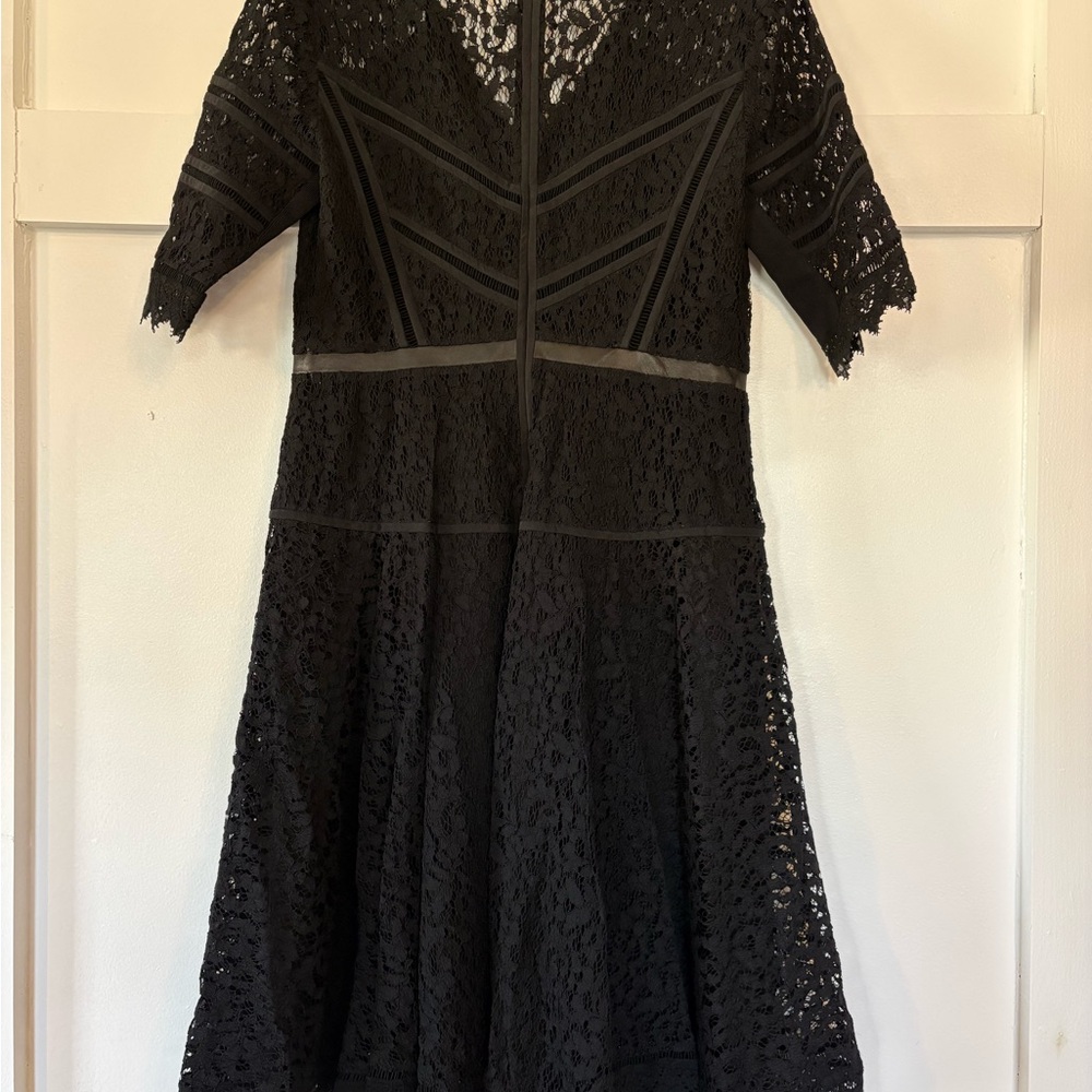 Rebecca Taylor Black Lace Half Sleeve Midi Dress